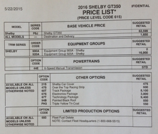Illustration for article titled 2016 Ford Mustang Shelby GT350 Starts At $47,870